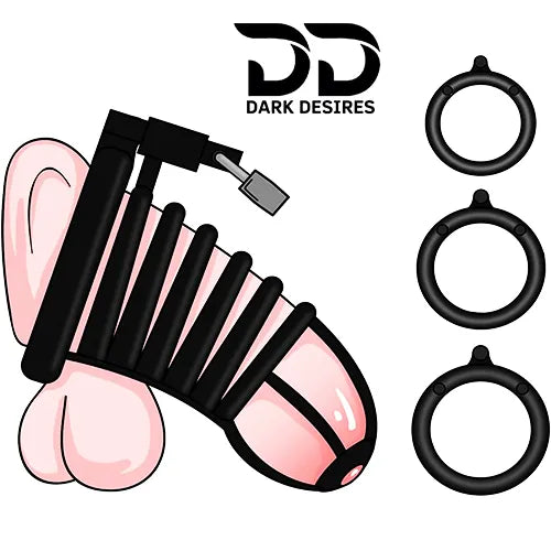 Metal Male Chastity Cage with Padlock – 3 Adjustable Ring Sizes