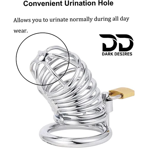 Metal Male Chastity Cage with Padlock 3 Adjustable Ring Sizes stainless steel color India by DarkDesires