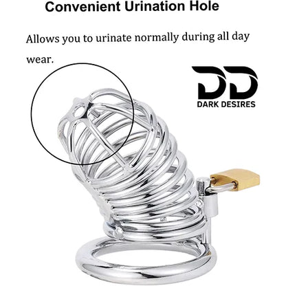 Metal Male Chastity Cage with Padlock 3 Adjustable Ring Sizes stainless steel color India by DarkDesires
