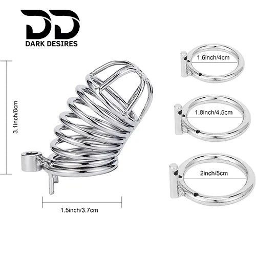 Metal Male Chastity Cage with Padlock 3 Adjustable Ring Sizes stainless steel color India by DarkDesires