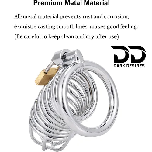 Metal Male Chastity Cage with Padlock 3 Adjustable Ring Sizes stainless steel color India by DarkDesires