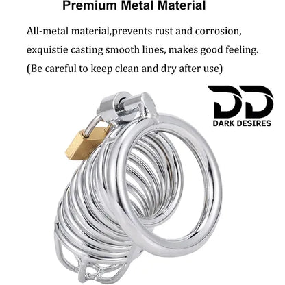 Metal Male Chastity Cage with Padlock 3 Adjustable Ring Sizes stainless steel color India by DarkDesires