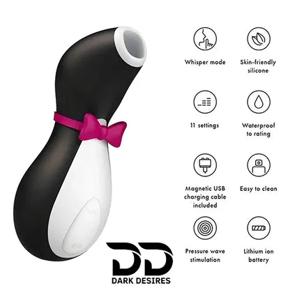 penguin air pulse clitoral suction vibrator massager stimulator toy Black Color India by Darkdesires