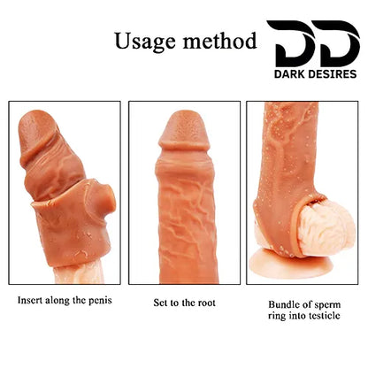 6 inch double hole penis sleeve brown Silicon girth extender sleeve India by DarkDesires