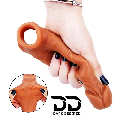 6 inch double hole penis sleeve brown Silicon girth extender sleeve India by DarkDesires