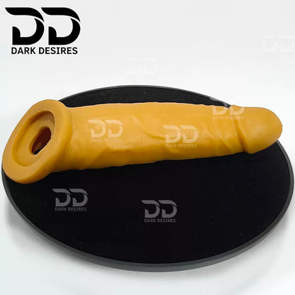 close angle 7 inch double hole penis sleeve Beige color Silicon girth extender penis sleeve India cock sleeve india by DarkDesires penis sleeve in India