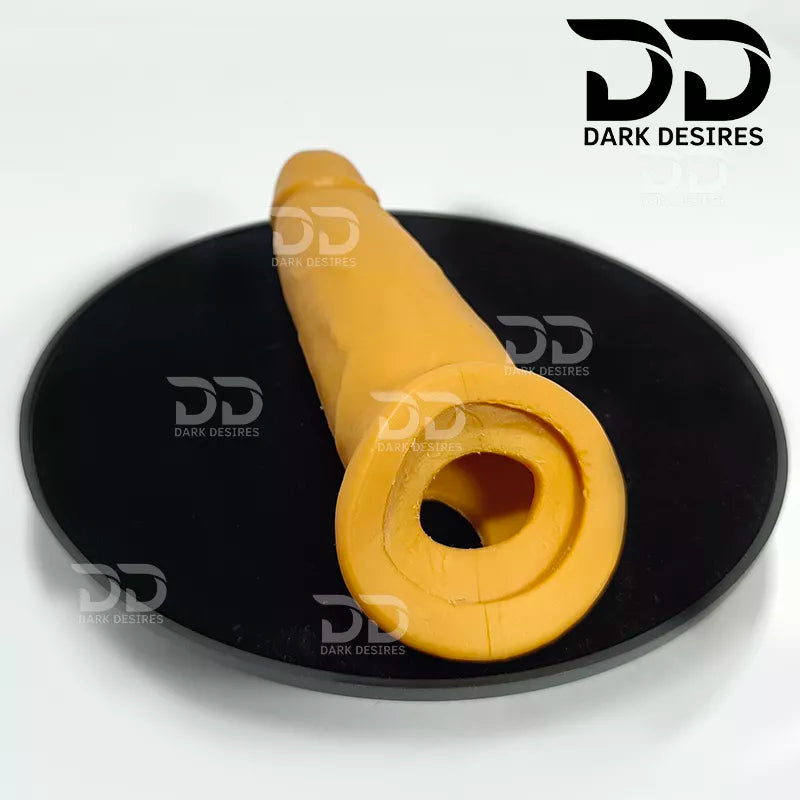 Close angle double hole , 1 for penis and another for testicle balls 7 inch double hole penis sleeve Beige color Silicon girth extender penis sleeve India cock sleeve india by DarkDesires penis sleeve in India
