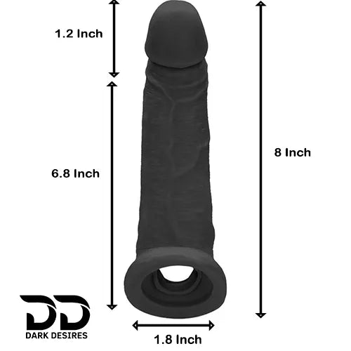 double hole 8 inch penis sleeve dragon condom silicone sleeve Black Tone India by DarkDesires
