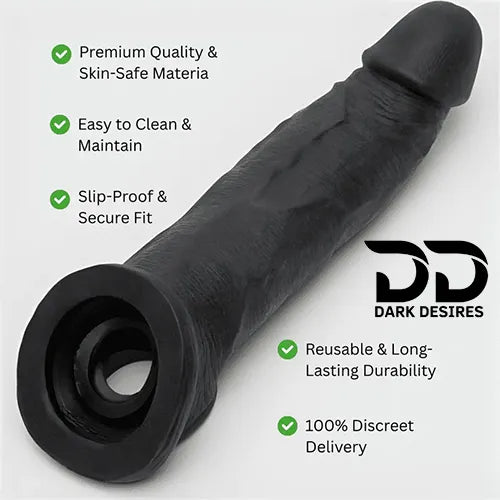 double hole 8 inch penis sleeve dragon condom silicone sleeve Black Tone India by DarkDesires