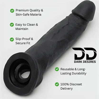 double hole 8 inch penis sleeve dragon condom silicone sleeve Black Tone India by DarkDesires