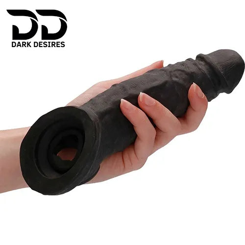 double hole 8 inch penis sleeve dragon condom silicone sleeve Black Tone India by DarkDesires