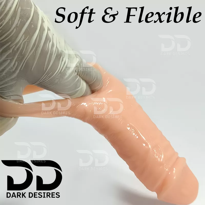 Soft and flexible 8 inch double hole penis sleeve flesh tone color Silicon girth extender penis sleeve India cock sleeve india by DarkDesires penis sleeve in India