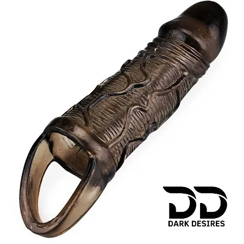 7 inch single hole penis sleeve elastic silicone girth extender clear black India by DarkDesires