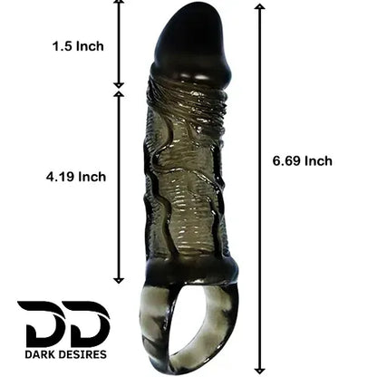 7 inch single hole penis sleeve elastic silicone girth extender clear black India by DarkDesires