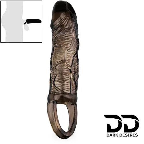 7 inch single hole penis sleeve elastic silicone girth extender clear black India by DarkDesires