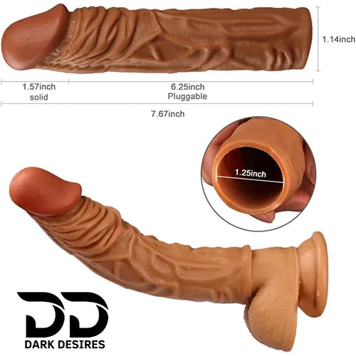 8 inch single hole penis sleeve Silicon solid tip penis sleeve extender Skin Tone India by DarkDesires