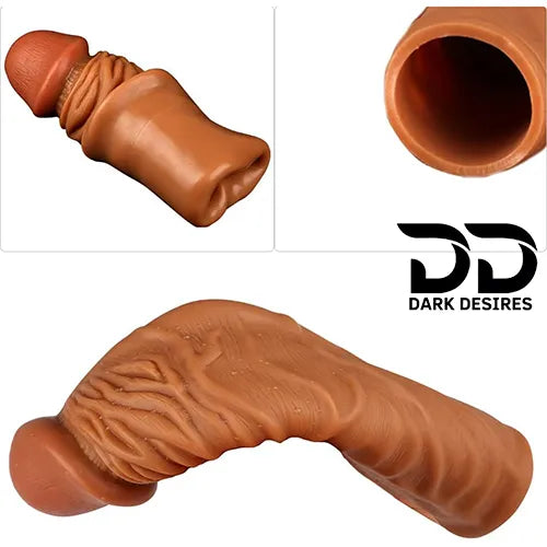 8 inch single hole penis sleeve Silicon solid tip penis sleeve extender Skin Tone India by DarkDesires