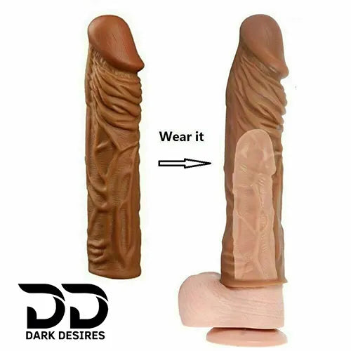 8 inch single hole penis sleeve Silicon solid tip penis sleeve extender Skin Tone India by DarkDesires