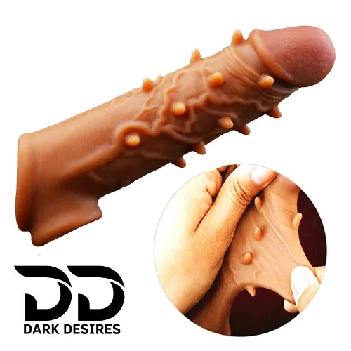 double hole spike textured penis sleeve dragon condom silicone sleeve Skin Tone India by DarkDesires