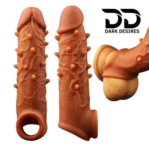 double hole spike textured penis sleeve dragon condom silicone sleeve Skin Tone India by DarkDesires