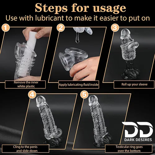 double hole 8 inch spike textured  penis sleeve dragon condom silicone sleeve Transparent Color India by DarkDesires