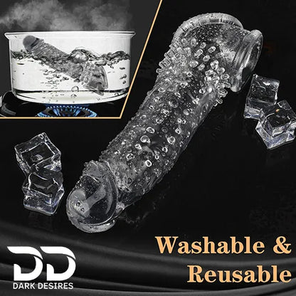 double hole 8 inch spike textured  penis sleeve dragon condom silicone sleeve Transparent Color India by DarkDesires