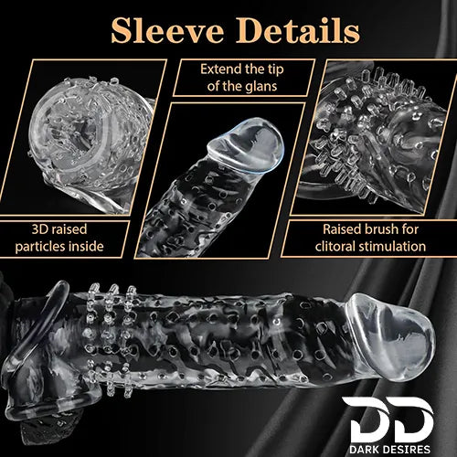 double hole 8 inch spike textured  penis sleeve dragon condom silicone sleeve Transparent Color India by DarkDesires