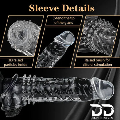 double hole 8 inch spike textured  penis sleeve dragon condom silicone sleeve Transparent Color India by DarkDesires