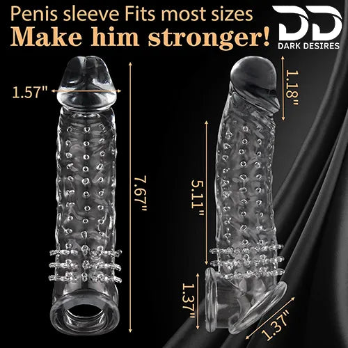 double hole 8 inch spike textured  penis sleeve dragon condom silicone sleeve Transparent Color India by DarkDesires
