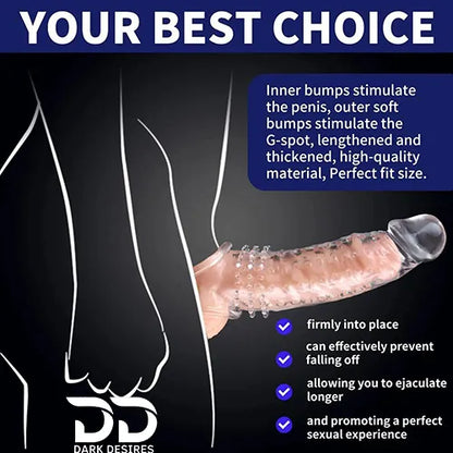 double hole 8 inch spike textured  penis sleeve dragon condom silicone sleeve Transparent Color India by DarkDesires