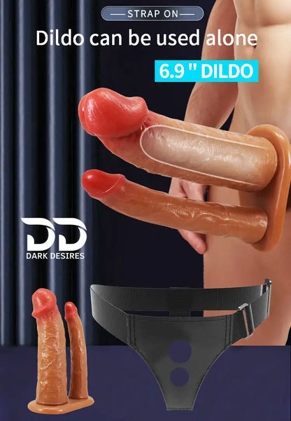 Pretty Love Hollow Strap-On Double Dildo – Adjustable Belt - Dark Desires