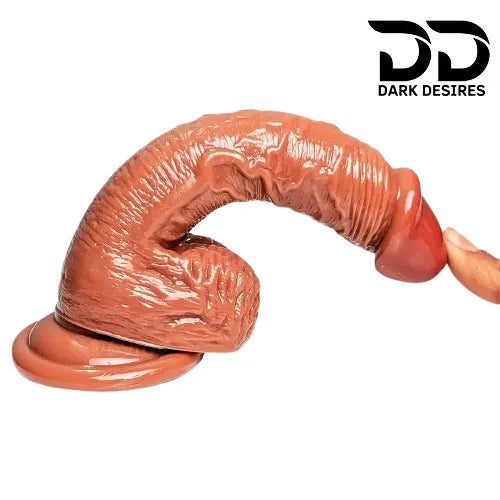 7 inch realistic dildo suction cup & balls with brown tone India by DarkDesires