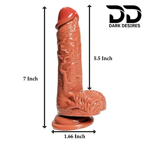 7 inch realistic dildo suction cup & balls with brown tone India by DarkDesires