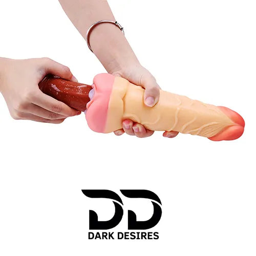 Relastic Dildo Penis Sleeve with attached Pocket Pussy flesh tone DarkDesires India