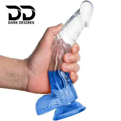transparent jelly realistic dildo white and blue color in India By Darkdesires