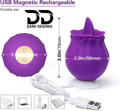 Rose Shape Tongue Clitoral Stimulator – Vibrating Massager Size Information India by DarkDesires