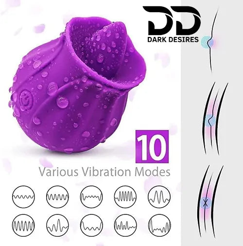 Rose Shape Tongue Clitoral Stimulator – 10 Vibrating Modes Massager India by DarkDesires