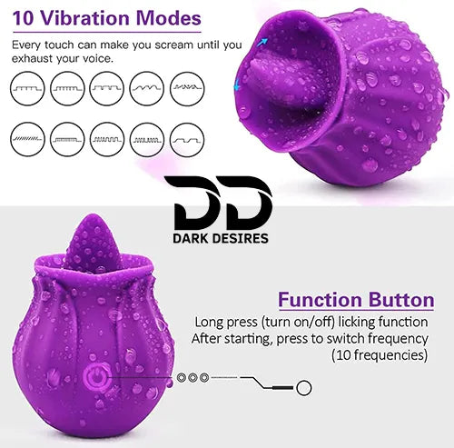 Rose Shape Tongue Clitoral Stimulator – 10 Vibrating MOde Massager India by DarkDesires