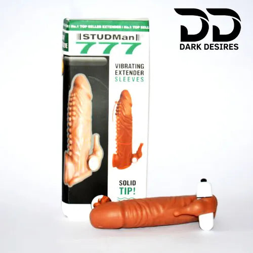 7 inch double hole vibrating penis sleeve studman vibrating dragon condom brown India by DarkDesires