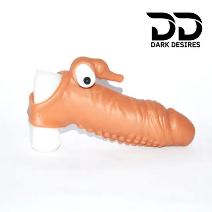 7 inch double hole vibrating penis sleeve studman vibrating dragon condom brown India by DarkDesires