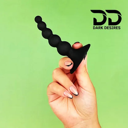 silicone anal beads butt plug with Suction base black color in India by DarkDesires