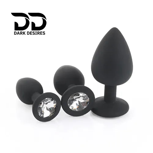 black jeweled silicone butt plug 3 piece set anal plug in India by Darkdesires