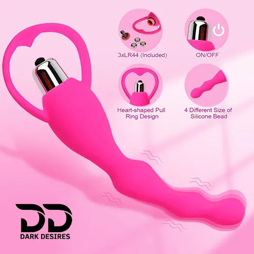 soft flexible silicone vibrating anal beads butt plug pink color India by DarkDesires