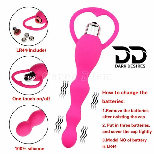 soft flexible silicone vibrating anal beads butt plug pink color India by DarkDesires