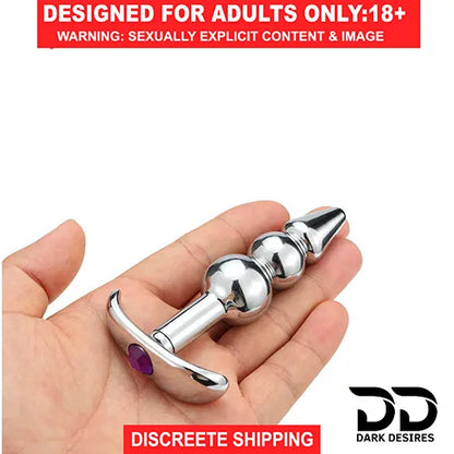Stainless steel metal anal plug with 3 beads in India By Darkdesires