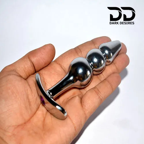 Stainless steel metal anal plug with 3 beads in India By Darkdesires