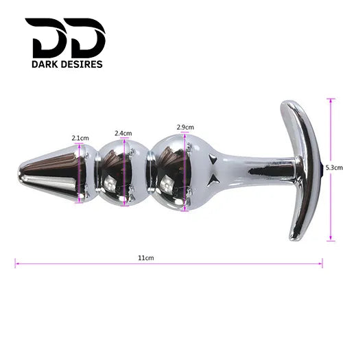Stainless steel metal anal plug with 3 beads in India By Darkdesires