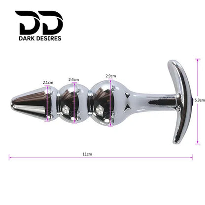 Stainless steel metal anal plug with 3 beads in India By Darkdesires