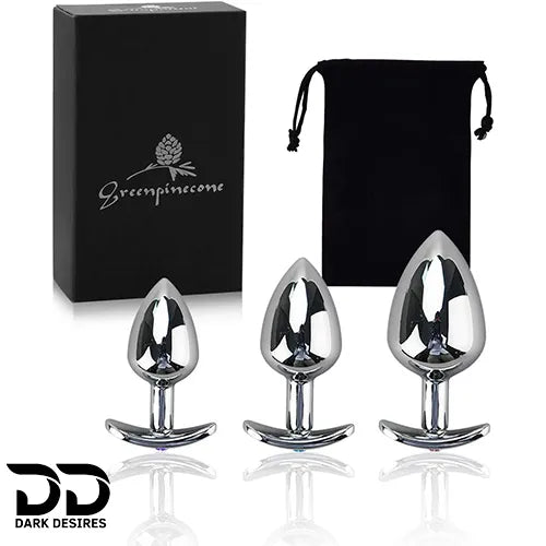3 size stainless steel butt plug trainer kit India by Darkdesires