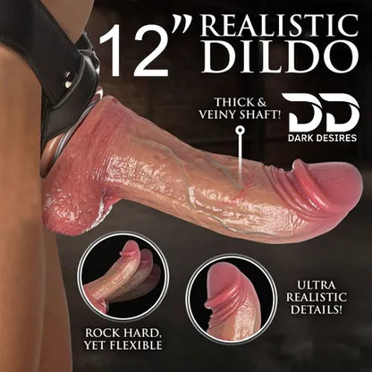 12 inch dual density strap on dildo realistic silicone dildo dark skin tone India DarkDesires